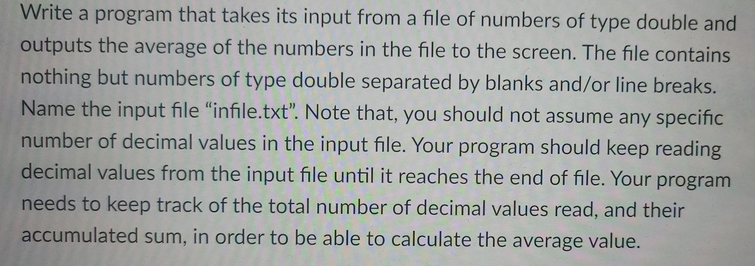 Solved Write a program that takes its input from a file of | Chegg.com