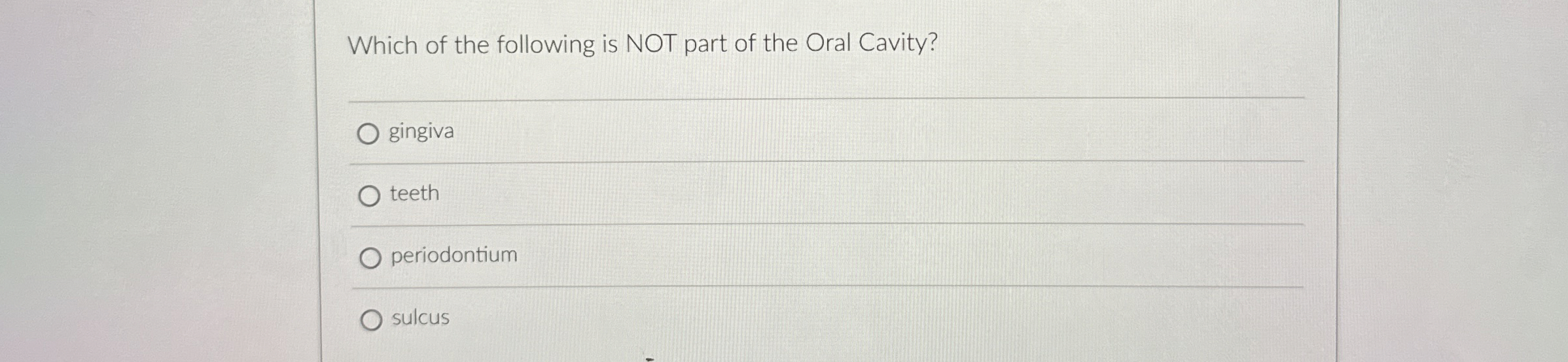 Solved Which of the following is NOT part of the Oral | Chegg.com