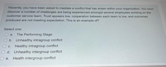 Solved Recently, You Have Been Asked To Mediate A Conflict | Chegg.com