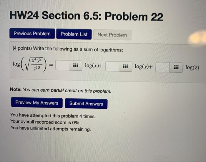 Solved HW24 Section 6.5: Problem 22 Previous Problem Problem | Chegg.com