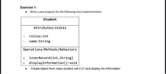 Solved Exercise 1: • Write A Java Program For The Following | Chegg.com