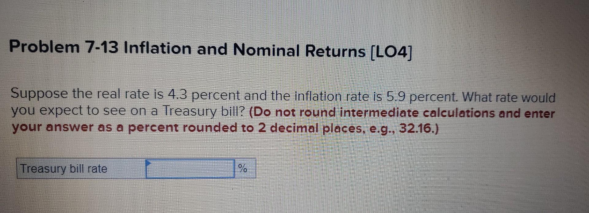 Solved Problem 7-13 Inflation and Nominal Returns [LO4] | Chegg.com