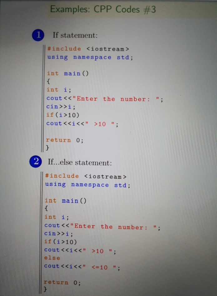 Solved Examples: CPP Codes #3 1 If statement: #include | Chegg.com