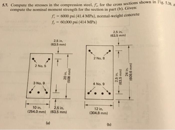 Solved 5.7. Compute the stresses in the compression steel, | Chegg.com