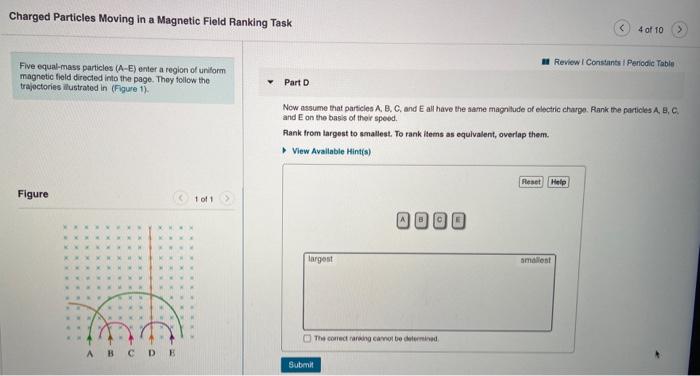 Solved Charged Particles Moving in a Magnetic Field Ranking | Chegg.com