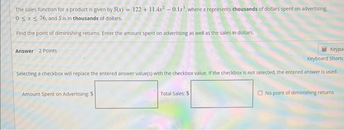 Solved The sales function for a product is given by | Chegg.com