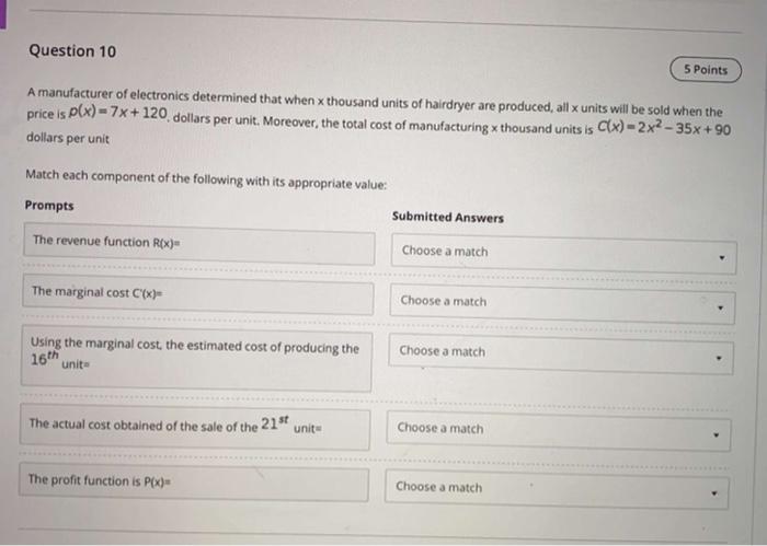 Solved Question 10 5 Points A manufacturer of electronics | Chegg.com