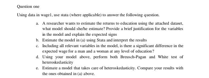 Jsing data in wage1, use stata (where applicable) to | Chegg.com