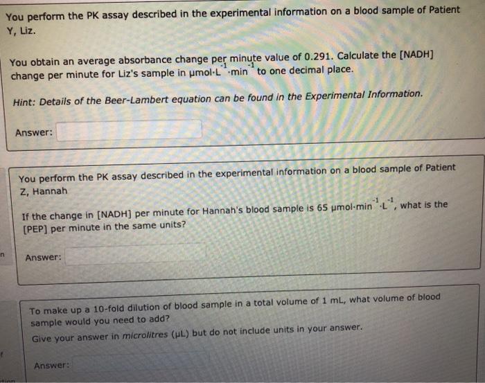 Solved You Perform The Pk Assay Described In The Experime Chegg Com