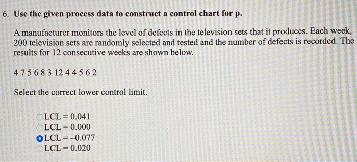 Solved 6. Use the given process data to construct a control | Chegg.com