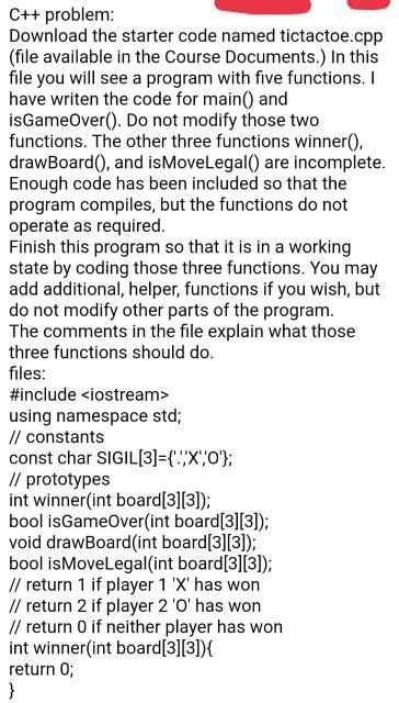Solved C++ problem: Download the starter code named | Chegg.com