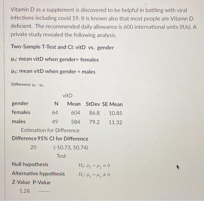 Solved Vitamin D as a supplement is discovered to be helpful | Chegg.com