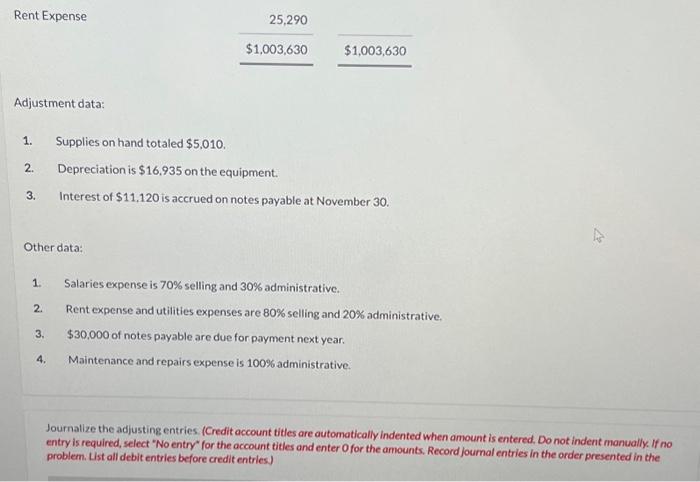 Solved journalize an adjusting entries, prepare an addjusted | Chegg.com