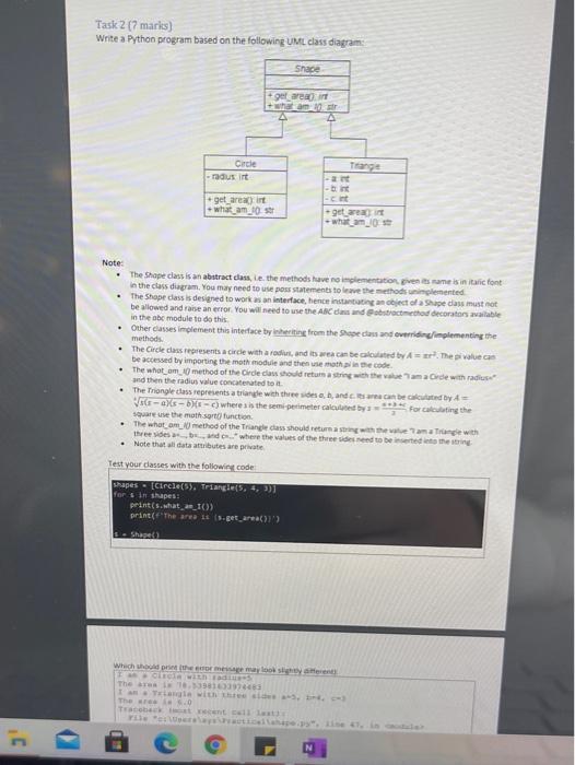 Solved Task 2 [7 marks) Write a Python program based on the | Chegg.com