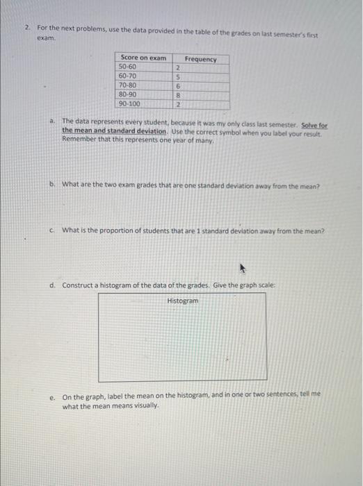 Solved 2. For the next problems, use the data provided in | Chegg.com