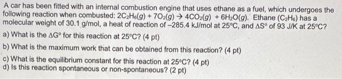 Solved A car has been fitted with an internal combustion | Chegg.com