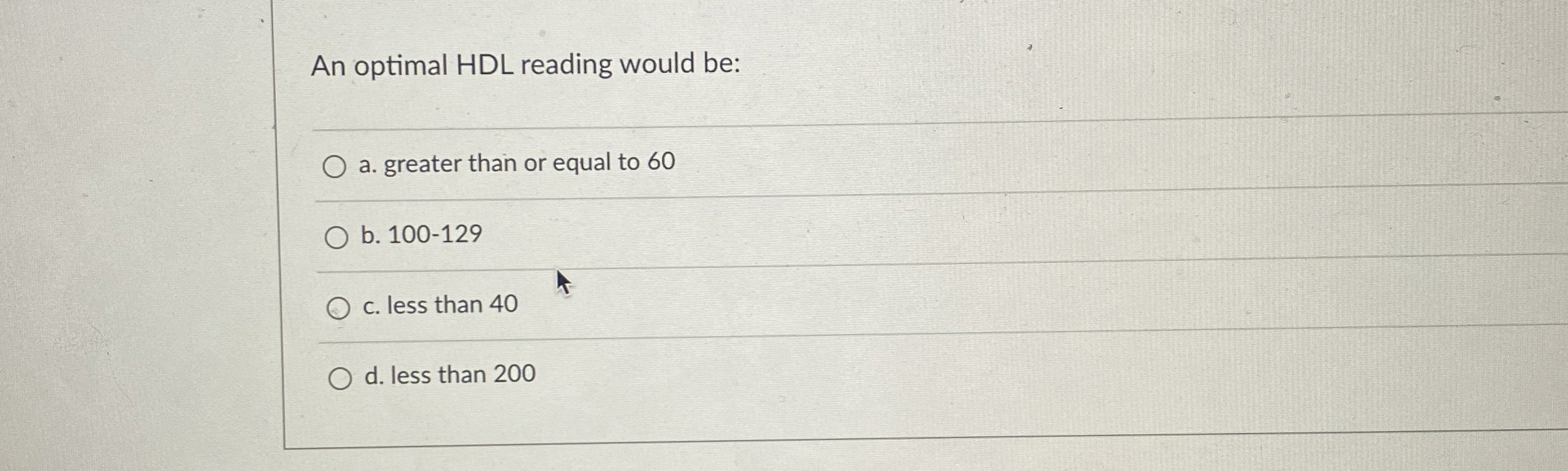 Solved an optimal hdl reading would be a greater than or chegg