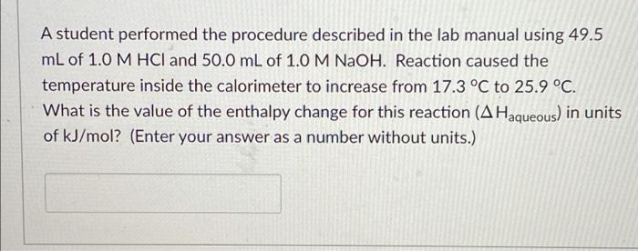 Solved A student performed the procedure described in the | Chegg.com