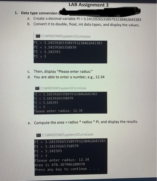 Solved LAB Assignment 3 1. Data type conversion a. Create a | Chegg.com