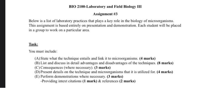 Solved BIO 2100-Laboratory And Field Biology III Assignment | Chegg.com