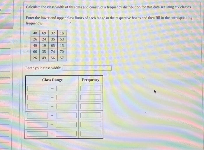 Solved Calculate the class width of this data and construct