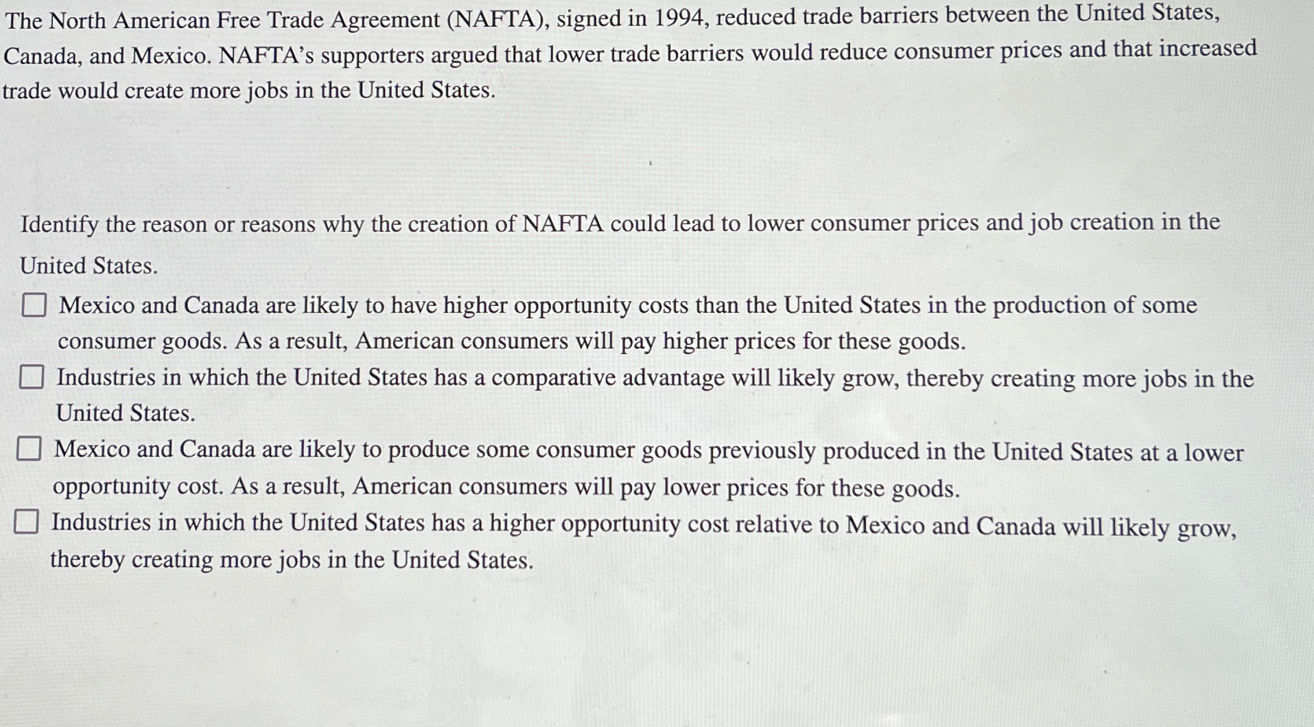 Solved The North American Free Trade Agreement (NAFTA), | Chegg.com