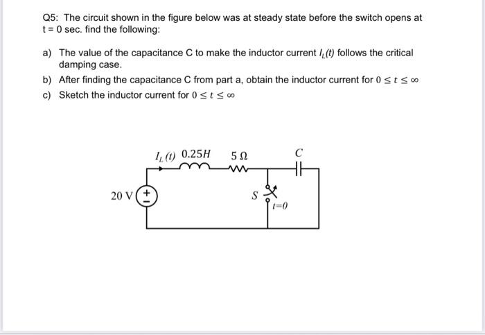 Solved Q5: The circuit shown in the figure below was at | Chegg.com