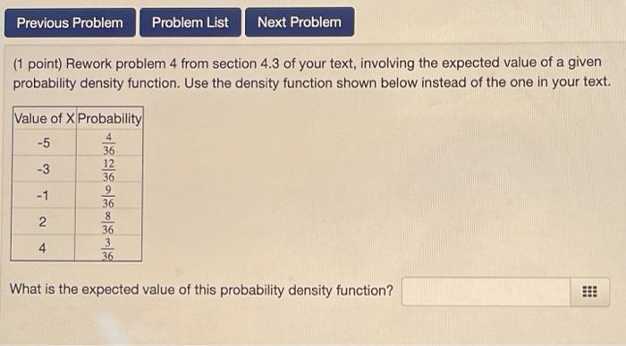 Solved Previous Problem Problem List Next Problem (1 point) | Chegg.com