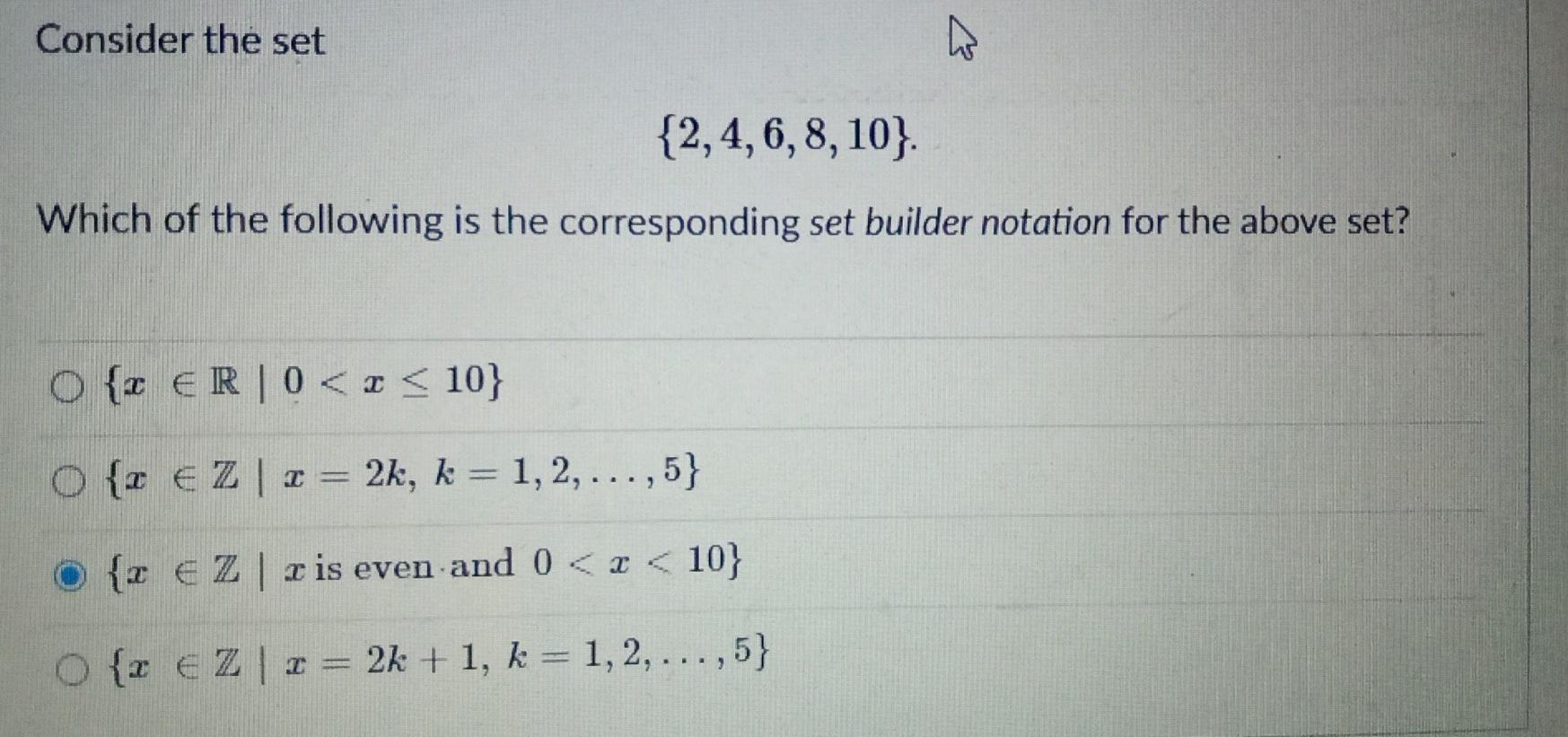 set builder form of 2 4 6 8 10