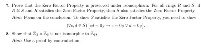 Solved Solve 7 And 8 7 Prove That The Zero Factor Proper Chegg Com