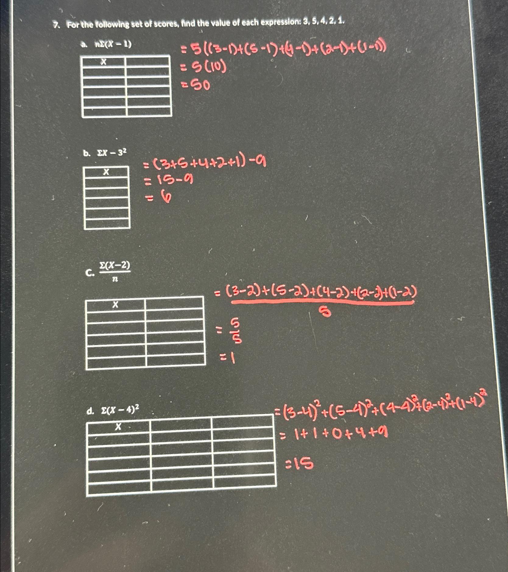 Solved For The Following Set Of Scores, Find The Value Of | Chegg.com