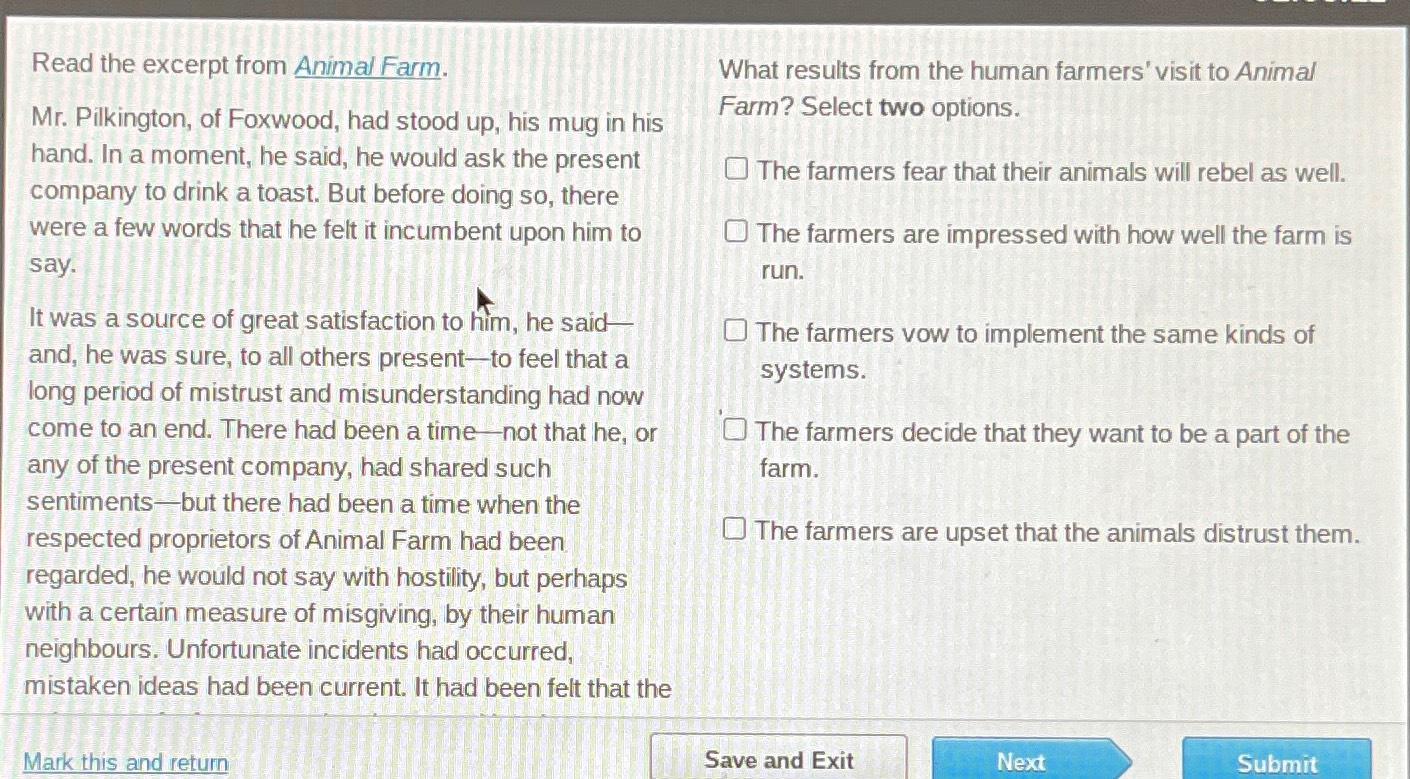 Solved Read the excerpt from Animal Farm.Mr. ﻿Pilkington, of | Chegg.com