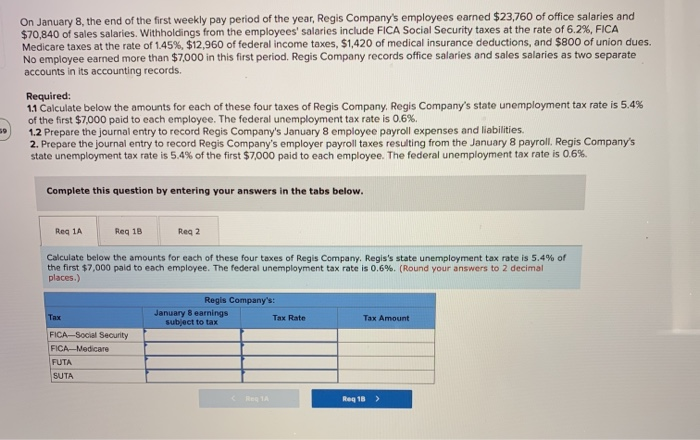 Solved On January 8, the end of the first weekly pay period | Chegg.com