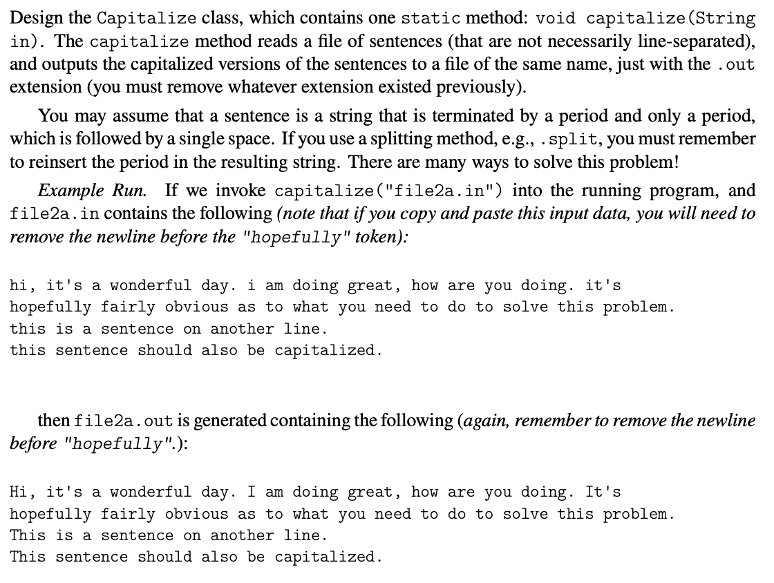 Solved Design the Capitalize class, which contains one | Chegg.com