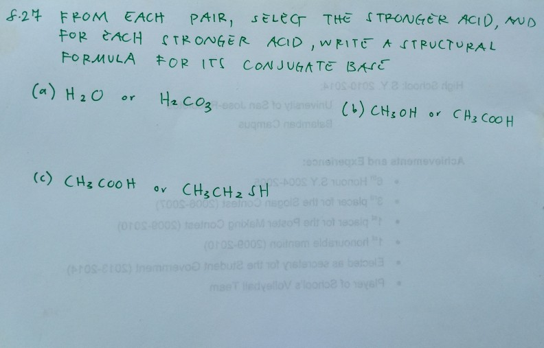 Solved 8.27 FROM EACH PAIR, SELECT THE STRONGER ACID, AND | Chegg.com