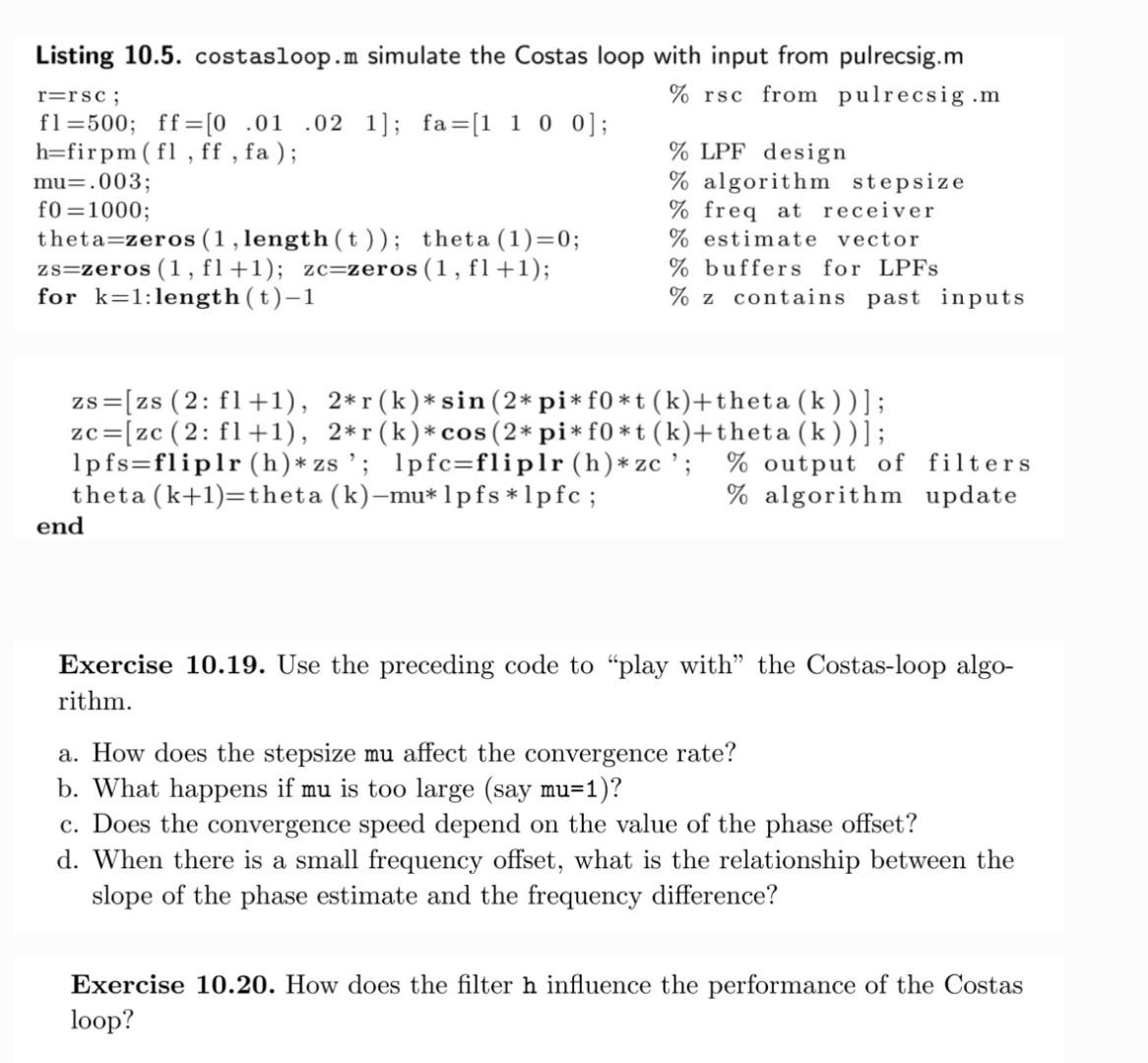 Solved Listing 10.5. costasloop.m simulate the Costas loop | Chegg.com