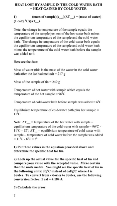 lab calorimetry and specific heat assignment lab report brainly