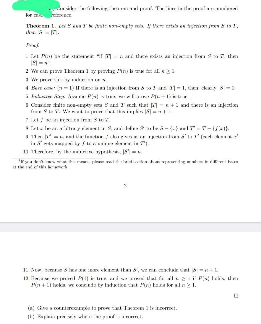 Solved Consider The Following Theorem And Proof The Lines