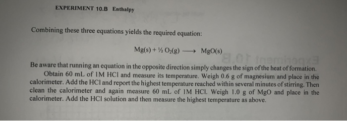 experiment 10.b enthalpy