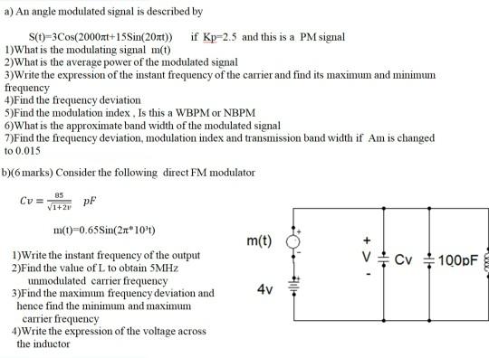 Solved a) An angle modulated signal is described by | Chegg.com