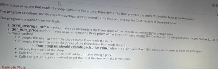 Solved Write a java program that reads the shop name and the | Chegg.com