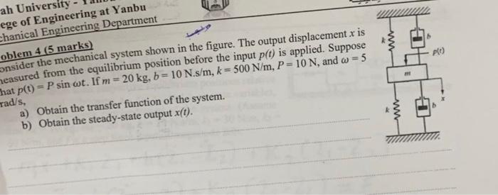Solved sblem 4 ( 5 marks) nsider the mechanical system shown | Chegg.com