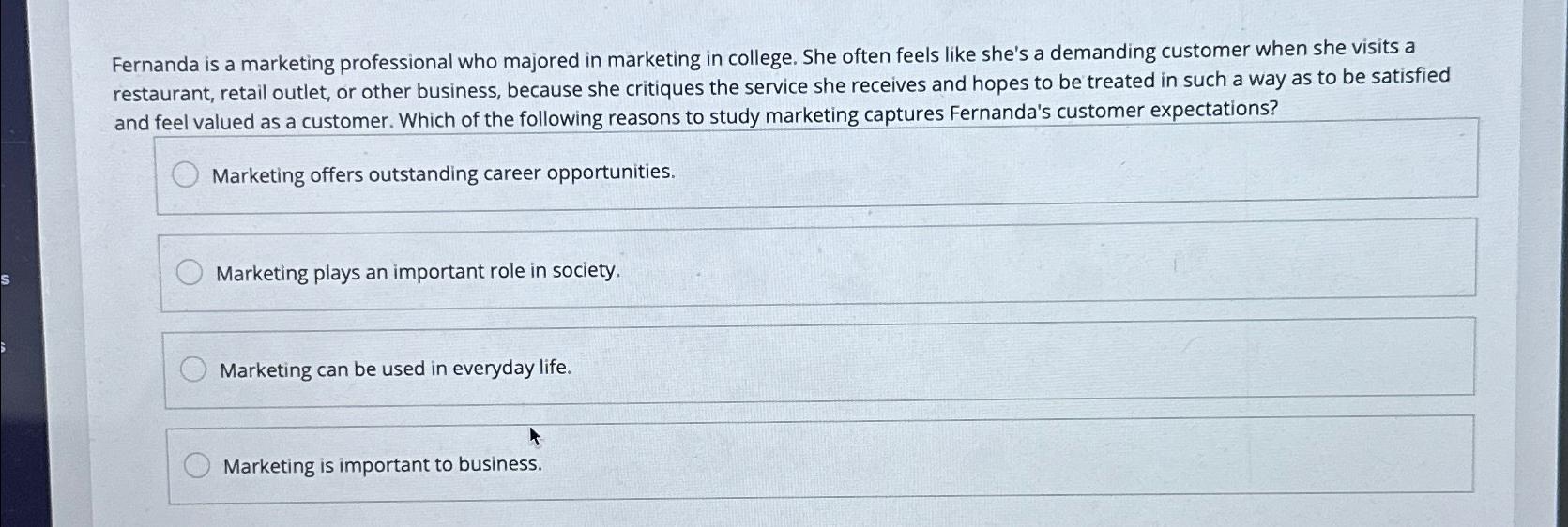 Solved Fernanda is a marketing professional who majored in | Chegg.com