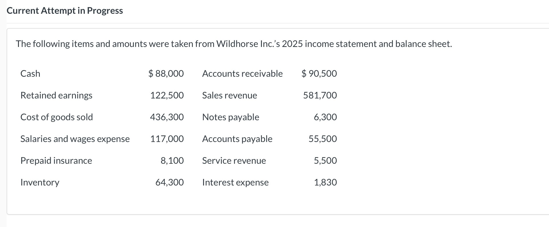 prepare an income statement for wildhorse inc. for | Chegg.com