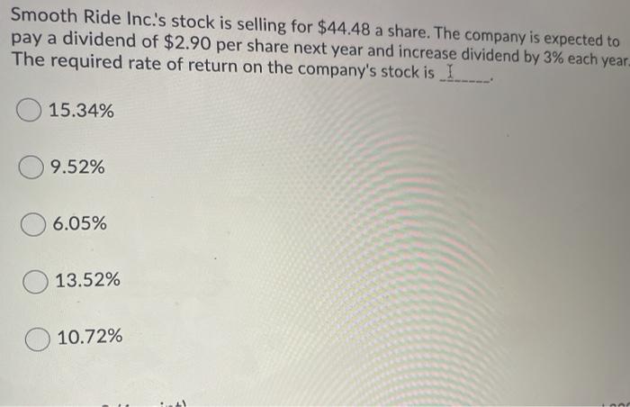 Solved Smooth Ride Inc.'s stock is selling for $44.48 a | Chegg.com