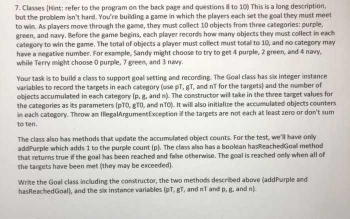 Solved 7. Classes (Hint: refer to the program on the back | Chegg.com