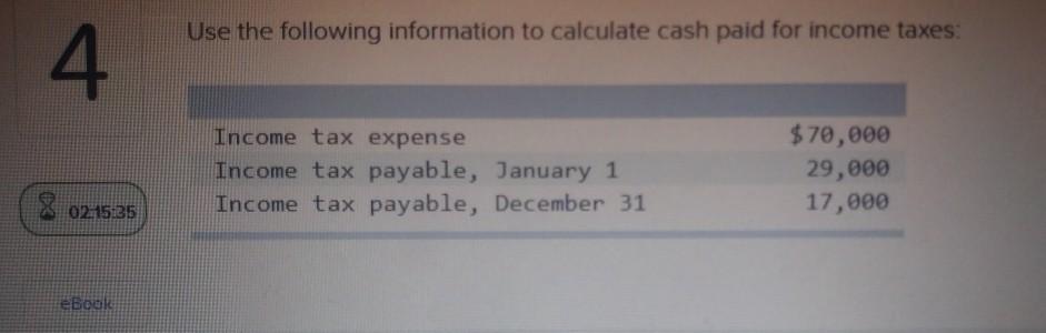 Solved Use The Following Information To Calculate Cash Paid | Chegg.com