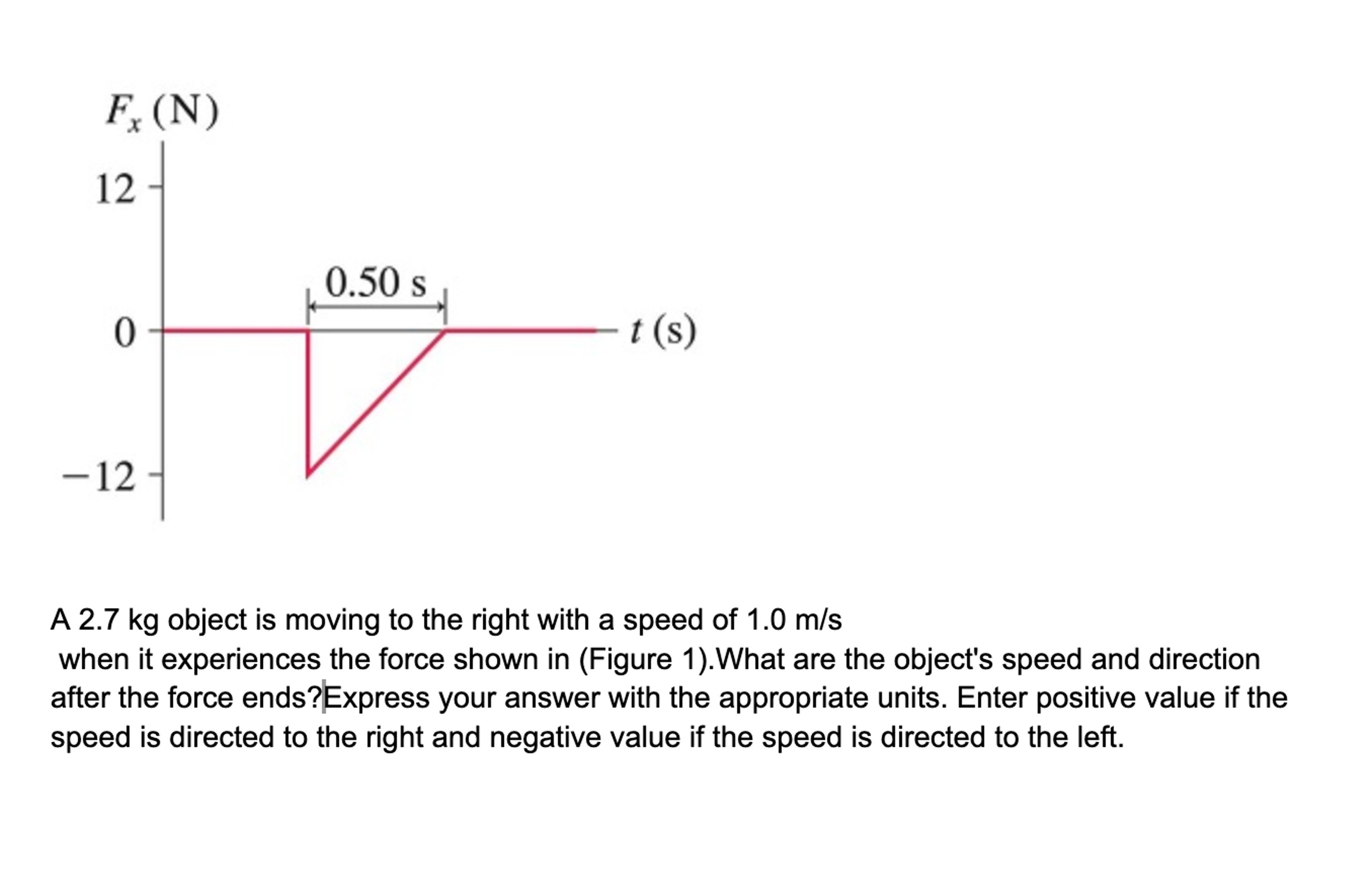 Solved A 2.7kg ﻿object is moving to the right with a speed | Chegg.com