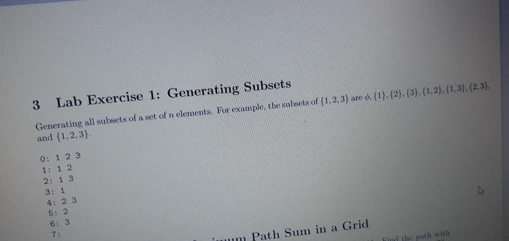 Solved 3 Lab Exercise 1: Generating Subsets Generating all | Chegg.com