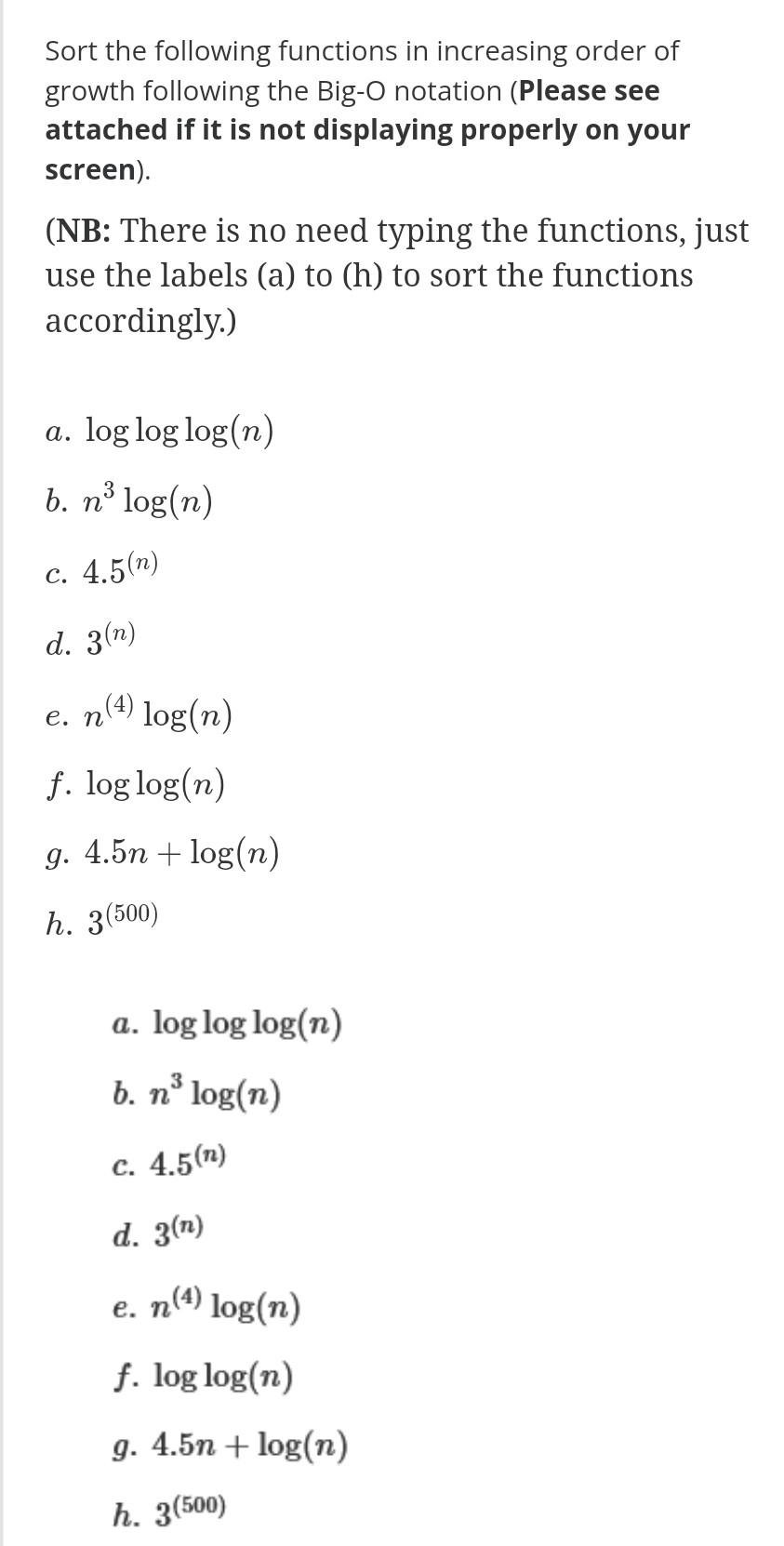 Solved Sort The Following Functions In Increasing Order Of | Chegg.com